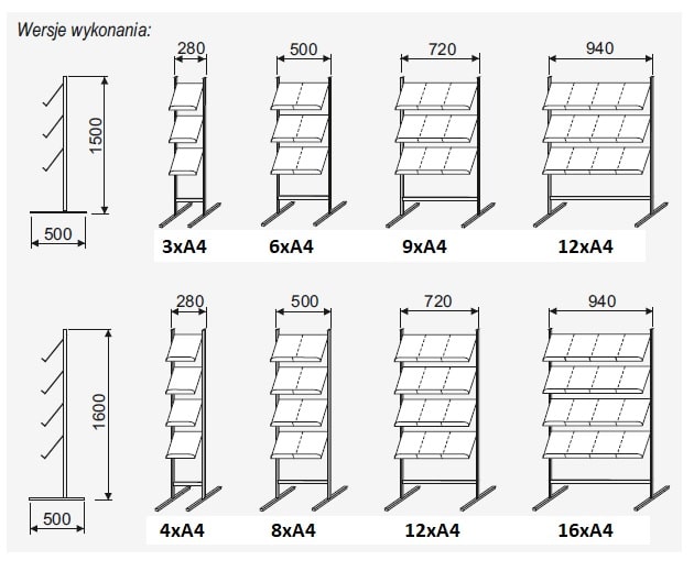 Stojak na foldery katalogi A4 wersje wykonania