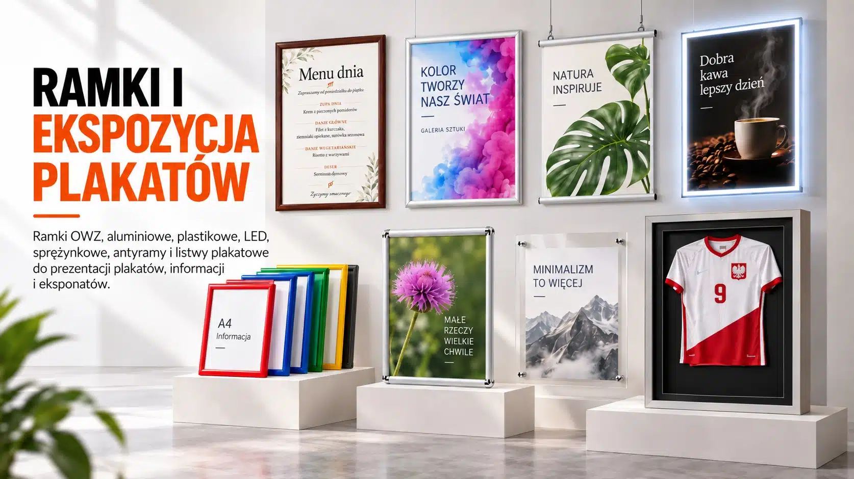 Ramki i ekspozycja plakatów – ramki OWZ, aluminiowe, plastikowe, LED, antyramy i listwy plakatowe
